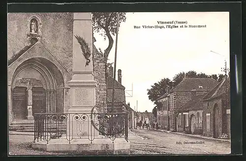 AK Vinneuf, Rue Victor-Hugo, l'Eglise et le Monument