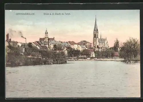 AK Geringswalde, Blick vom Teich auf die Stadt