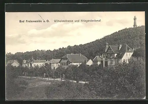 AK Bad Freienwalde a. O., Wilhelmstrasse und Kriegerdenkmal