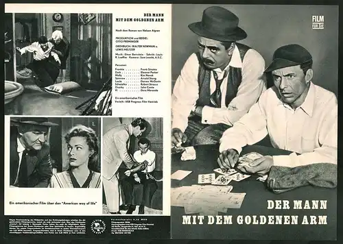 Filmprogramm Film für Sie Nr. 100 /66, Der Mann mit dem goldenen Arm, F. Sinatra, Eleanor Parker, Regie: Otto Preminger