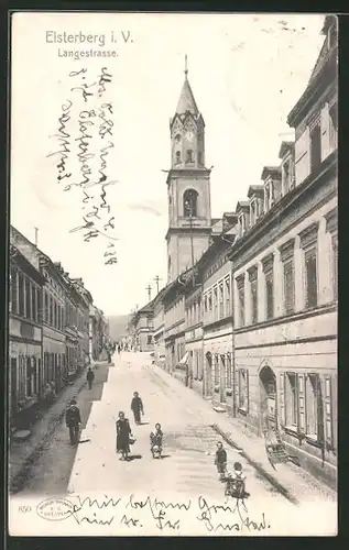 AK Elsterberg i. V., Langestrasse mit Kirche