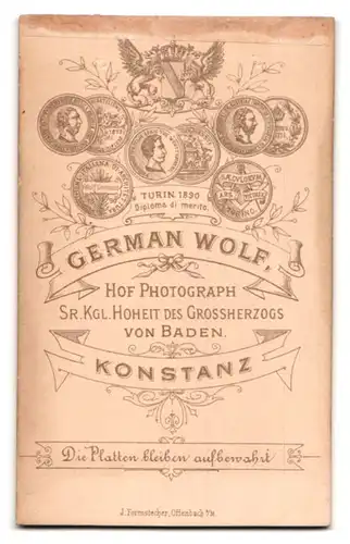 Fotografie G. Wolf, Konstanz, Portrait Inspektor Schmidt im Anzug mit Vollbart