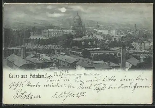 Mondschein-AK Potsdam, Panorama vom Brauhausberg aus