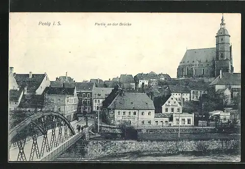 AK Penig i. S., Brückenstrasse mit Ortsansicht