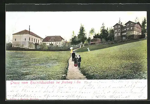 AK Freiberg i. Sa., Der Weg zum Gasthaus Rosinhäuschen