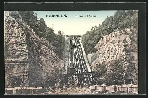 AK Kalkberge i. M., Tiefbau mit Aufzug, Steinbruch
