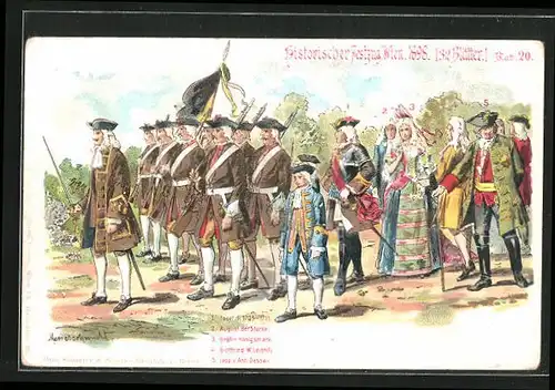 Lithographie Wien, Historischer Festzug 1898, Josef I. 1705-1711, August der Starke und Gräfin Königsmark