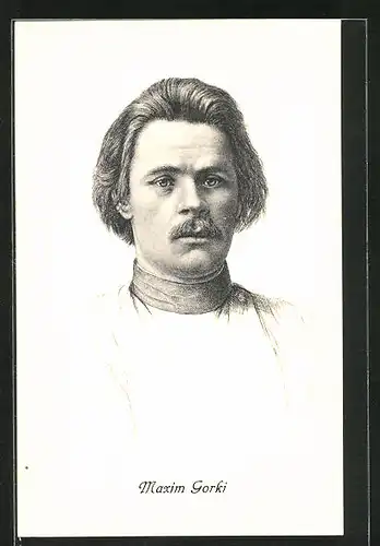 AK Maxim Gorki, Portrait des russischen Schriftstellers in jungen Jahren