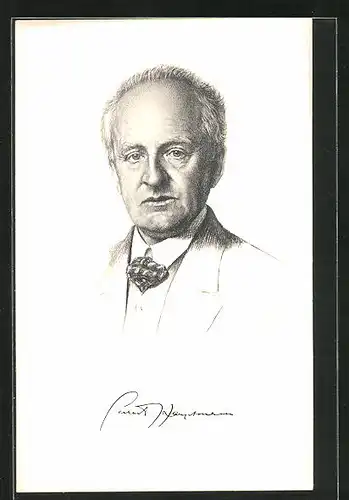 AK Gerhart Hauptmann, Zeichnung des Portraits des Dichters