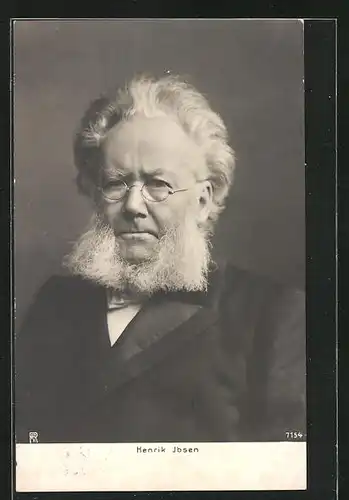 AK Henrik Ibsen, Portrait des Norwegers im hohen Alter mit grauen Haaren und Brille