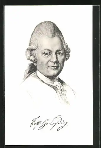 AK Gotthold Ephraim Lessing, Portrait des Schriftstellers mit Perücke