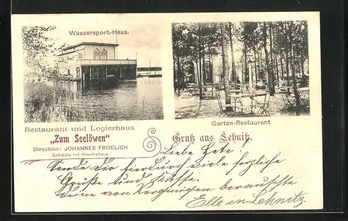 AK Lehnitz, Gasthaus Zum Seelöwen, Wassersport-Haus, Garten-Restaurant