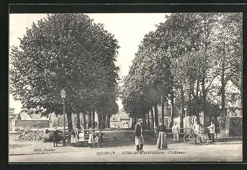 AK Quincy, Allee de Marronniers - Chateau, Kinder und ein Mann mit Fahrrad