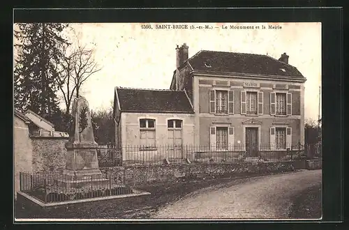 AK Saint-Brice, Le Monument et la Mairie