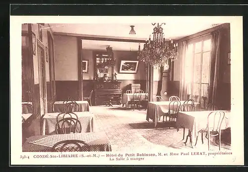 AK Conde-Ste-Libiaire, Hotel du Petit Robinson, in der Gaststube