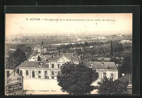 AK Autun, Vue générale de la Gare et panorama sur la vallée de l`Arroux