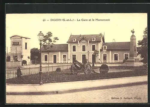 AK Digoin, La Gare et le Monument