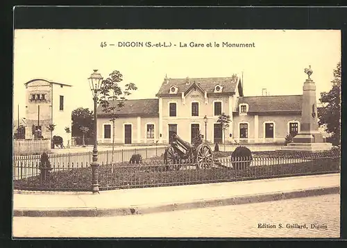 AK Digoin, La Gare et le Monument