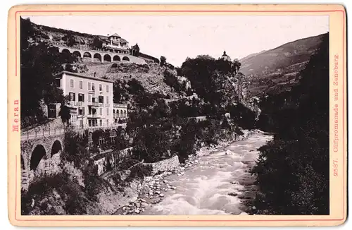 Fotografie Diezel & Langer, Wien, Favoritenstr. 54, Ansicht Meran, Gilfpromenade mit Cafe Gilf und Zenoburg
