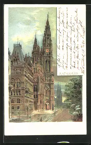 Lithographie Wien, Ansicht vom Rathaus