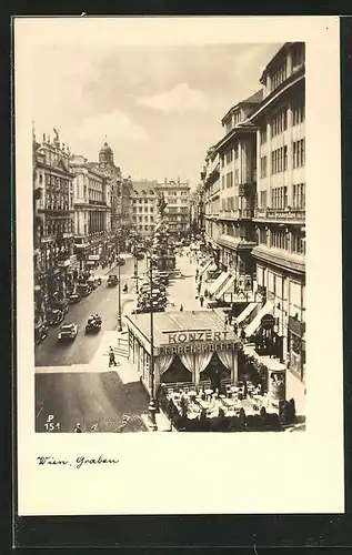 AK Wien, Graben, Strasse mit Cafe und Monument