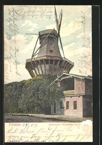 AK Potsdam, Historische Windmühle bei Sans-Soussi