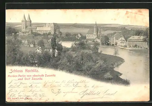 AK Rochlitz, Blick auf das Schloss, Mulden-Partie von oberhalb Zassnitz