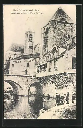 AK Moret-sur-Loing, Ancienne Maison et Porte du Pont, Epicerie Mercerie