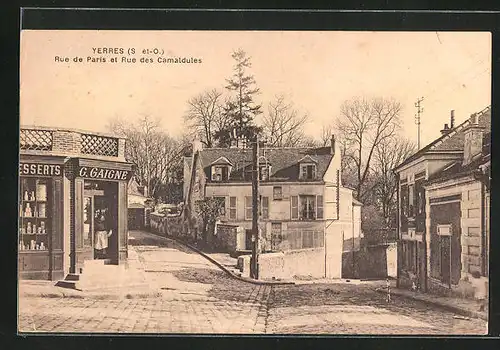 AK Yerres, Rue de Paris et Rue des Camaldules