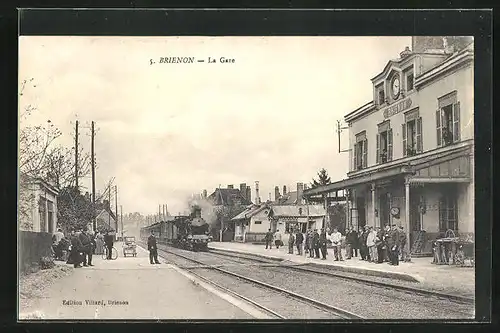 AK Brienon, La Gare, Bahnhof mit einfahrendem Zug