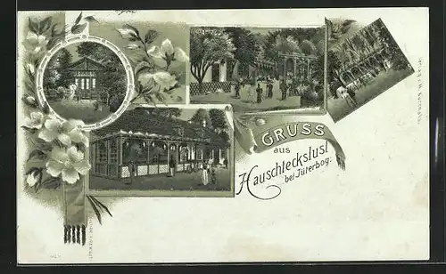 Lithographie Jüterbog, Gasthaus Hauschteckslust mit Garten