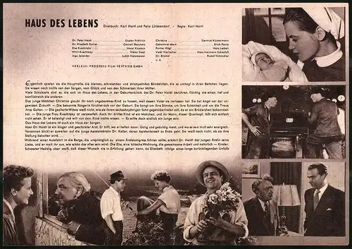 Filmprogramm PFI Nr. 31 /54, Haus des Lebens, Gustav Fröhlich, Cornell Borchers, Regie: Karl Hartl