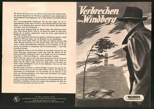 Filmprogramm PFI Nr. 72 /56, Verbrechen am Windberg, Josef Vinklar, Stanislav Fiser, Regie: Jiri Sequens