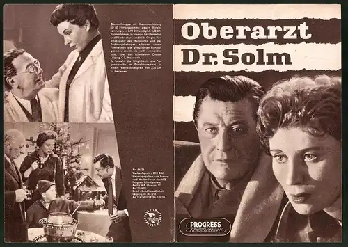 Filmprogramm PFI Nr. 96 /56, Oberarzt Dr. Solm, Hans Söhnker, Anna Damman, Regie: Paul May
