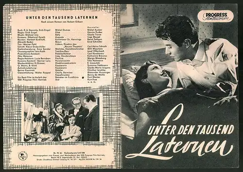 Filmprogramm PFI Nr. 74 /56, Unter den tausend Laternen, Michel Auclair, Hanna Rucker, Regie: Erich Engel