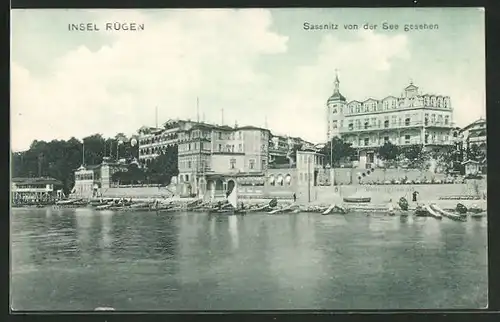 AK Sassnitz auf Rügen, Blick auf Hafen mit Ort im Hintergrund