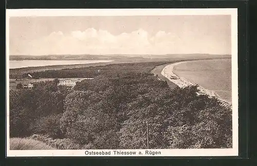 AK Thiessow auf Rügen, Blick auf Landzunge mit Strand und Kurhotel