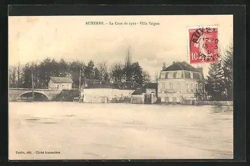 AK Auxerre, Crue de l`Yonne 1910, Villa Saigon, Hochwasser