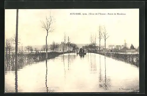 AK Auxerre, Crue de l`Yonne 1910, Route de Monéteau, Hochwasser