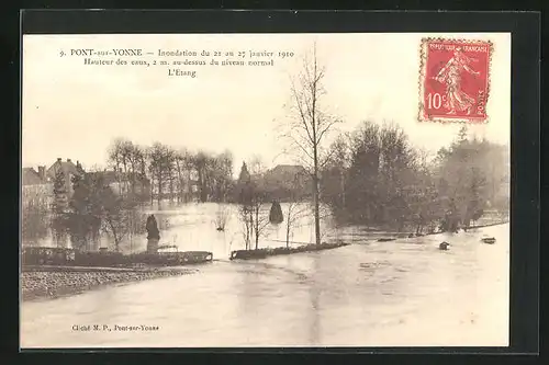 AK Pont-sur-Yonne, Inondation 1910, Hauteur des eaux, Hochwasser
