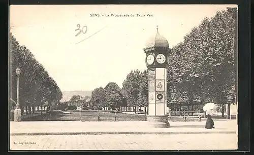 AK Sens, La Tapis Vert, Litfasssäule mit Uhr