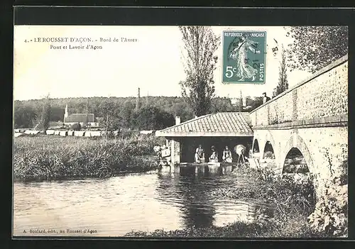 AK Le Rousset d`Acon, Bord de l`Avres, Pont et Lavoir d`Acon, Waschfrau