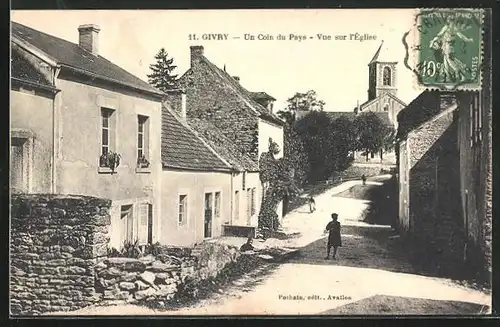 AK Givry, Un Coin du Pays - Vue sur l`Eglise