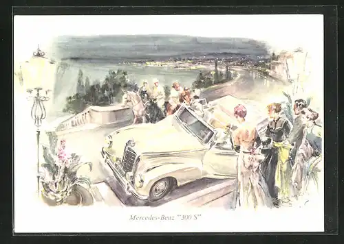Künstler-AK Mercedes-Benz 300 S vor reichlich Publikum