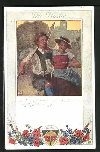 Künstler-AK Karl Friedrich Gsur, Deutscher Schulverein Nr. 199: Bauernpaar beim Tanz
