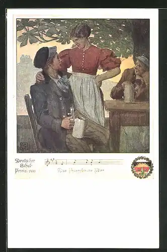 Künstler-AK Karl Friedrich Gsur, Deutscher Schulverein Nr. 463: Wirtin bezirzt einen jungen Mann