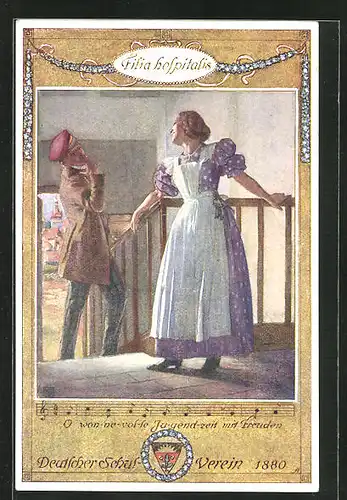 Künstler-AK Karl Friedrich Gsur, Deutscher Schulverein Nr. 92: Ein Soldat verabschiedet sich von seiner Frau