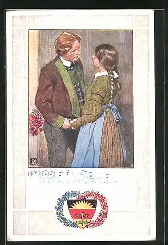 Künstler-AK Karl Friedrich Gsur, Deutscher Schulverein Nr. 374: Verliebtes Paar beim Händchenhalten