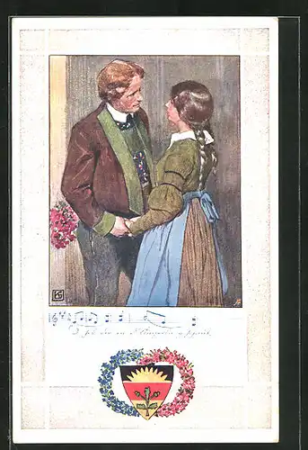 Künstler-AK Karl Friedrich Gsur, Deutscher Schulverein Nr. 374: Verliebtes Paar beim Hände halten