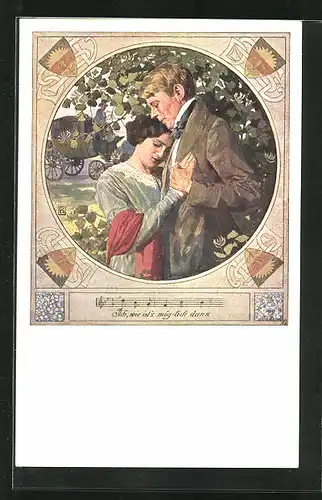 Künstler-AK Karl Friedrich Gsur, Deutscher Schulverein Nr. 555: Verliebtes Paar beim Kuscheln